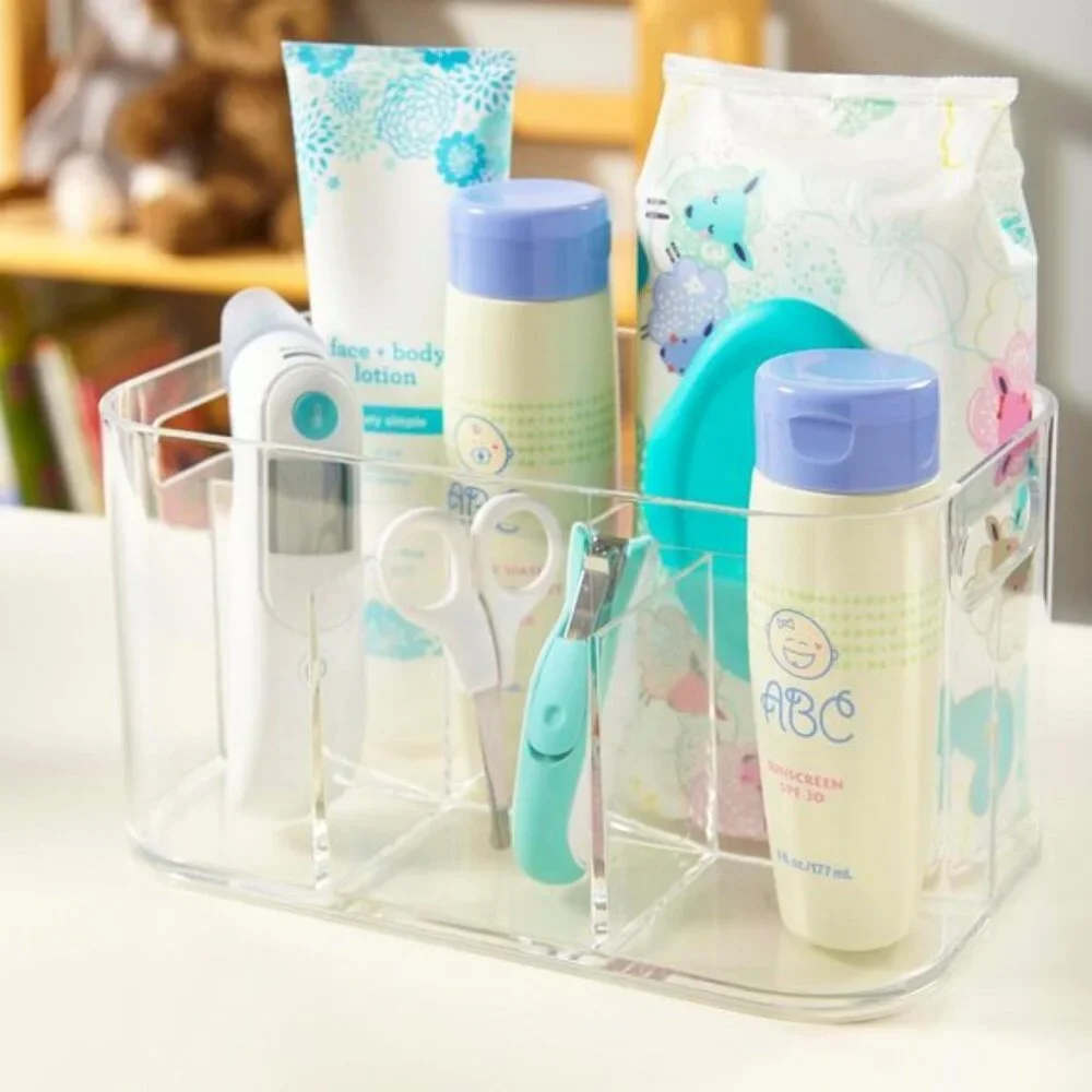 Bliss 5-Compartment Clear Makeup Organizer Bin with Handles for Vanity & Bath